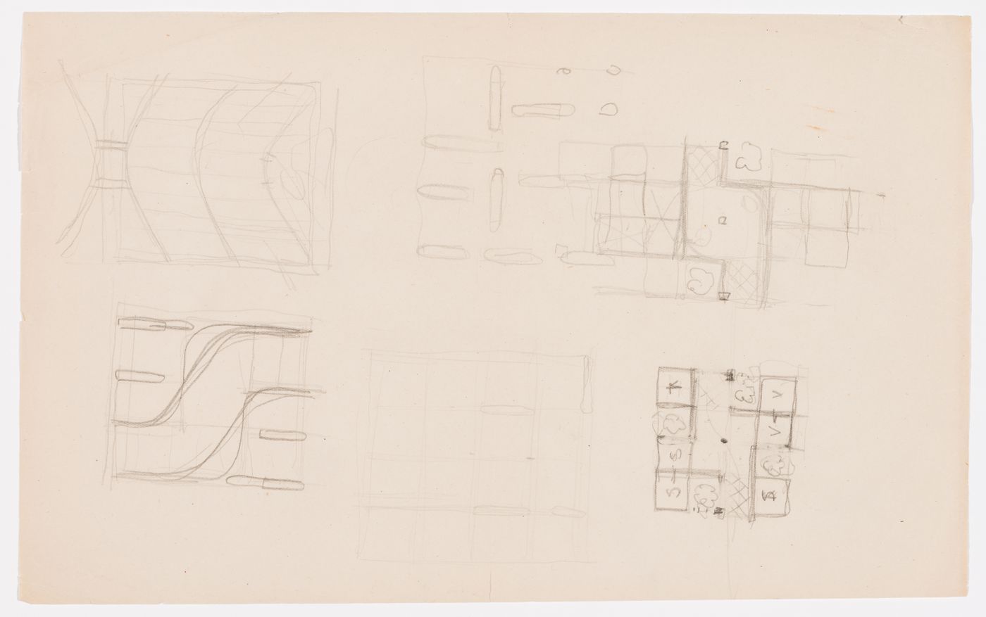 Sketches for dwellings and building possibly in Chandigarh, India