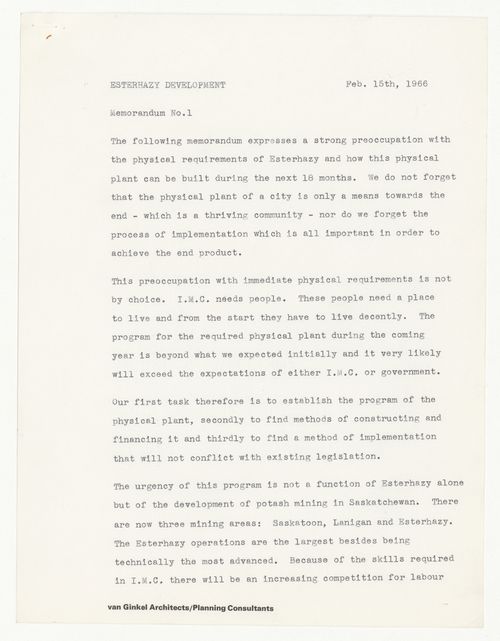 Project description for Esterhazy Development, Saskatchewan