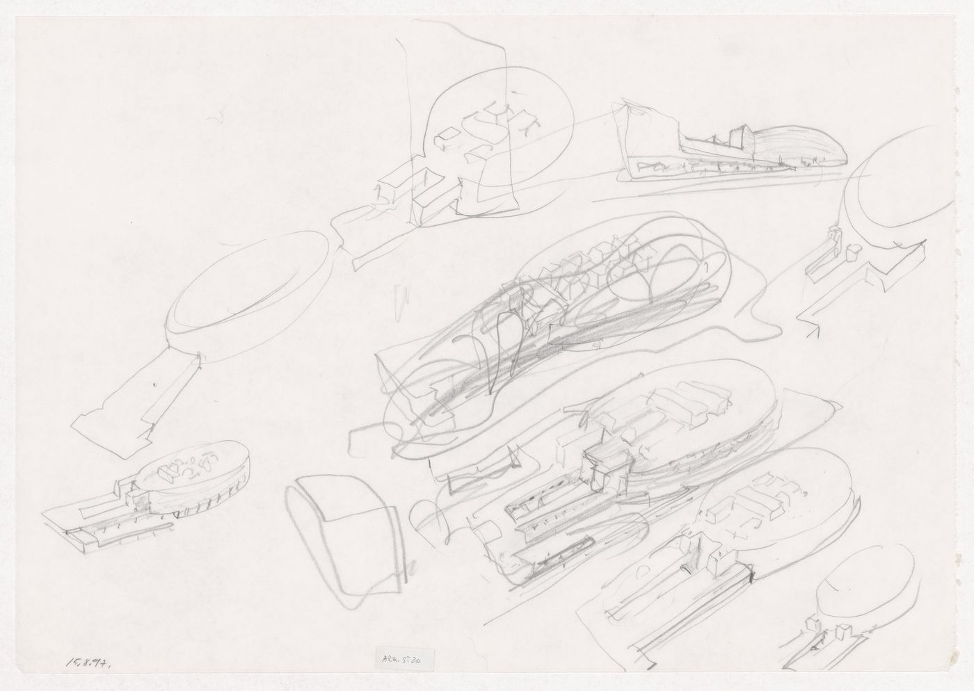 Sketch axonometric views for Pavilhão Multiuso, Vigo, Spain