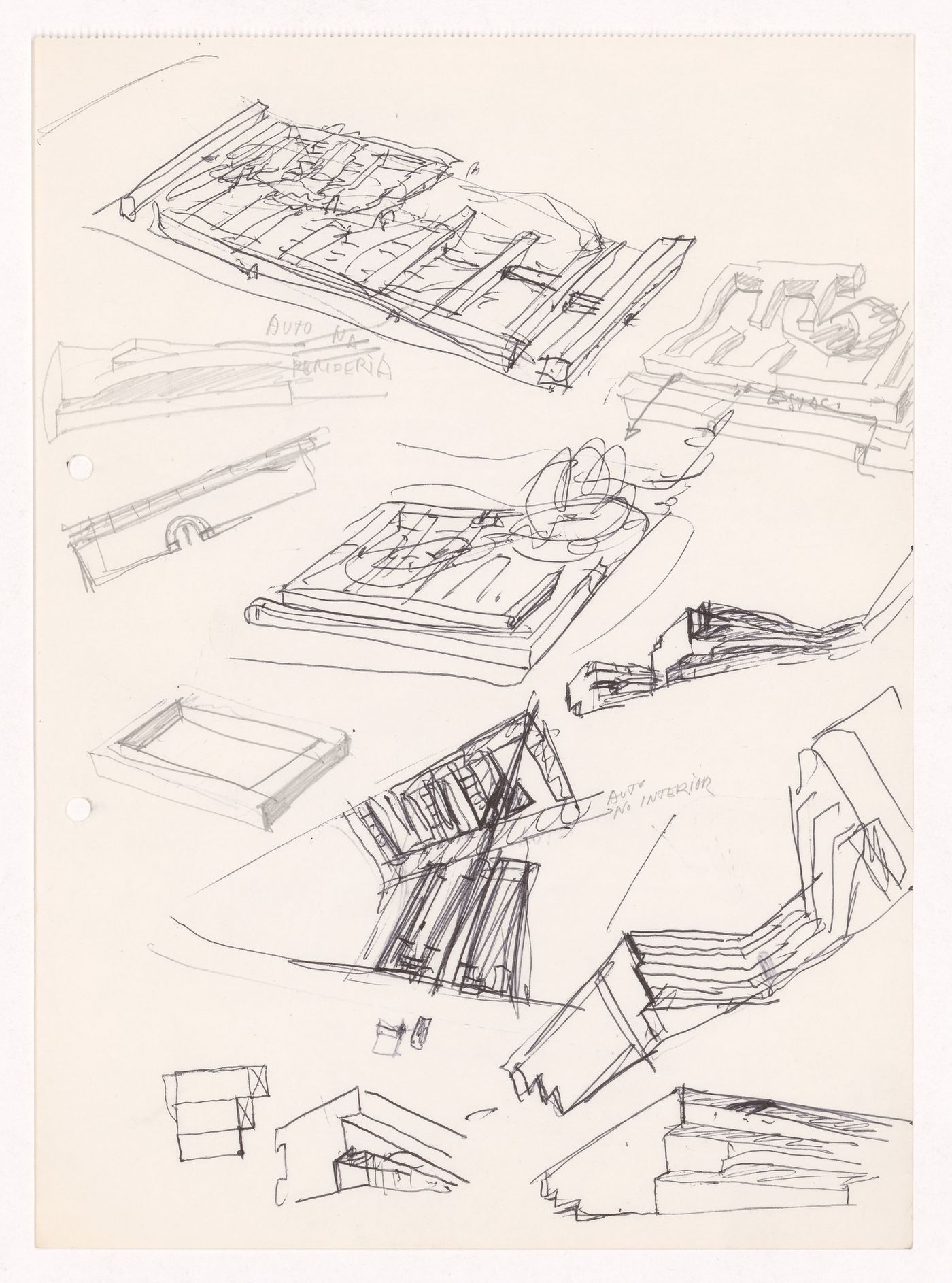 Sketch axonometric views, perspectives, and details for Loteamento Bárbara de Sousa, Ovar, Portugal