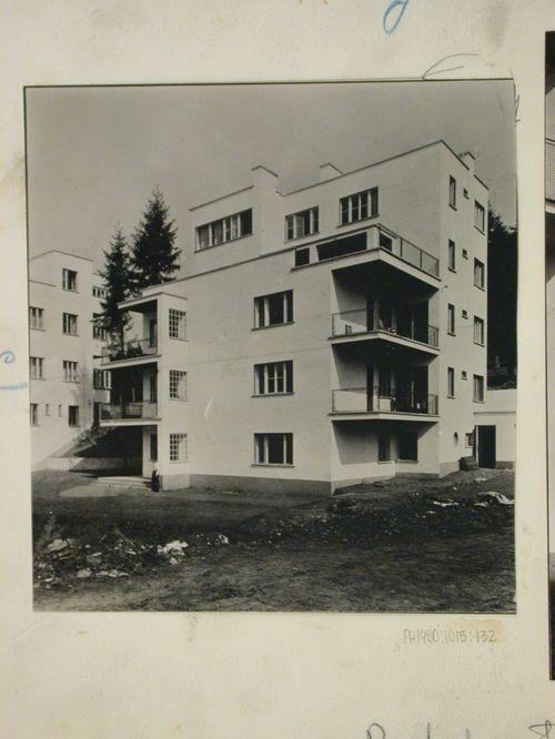 View of the Lazenské Sanatorium showing one of the boarding houses, Bila ctvrt' (The White Quarter), Luhacovice, Czechoslovakia (now Czech Republic)