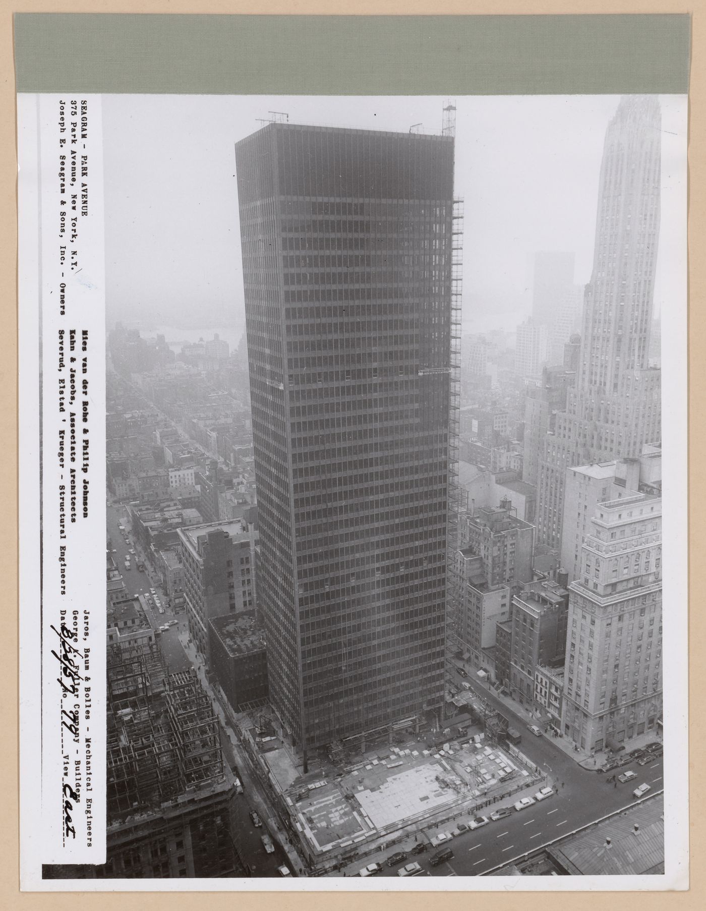Seagram building under construction, 375 Park avenue, New York, N.Y., east view