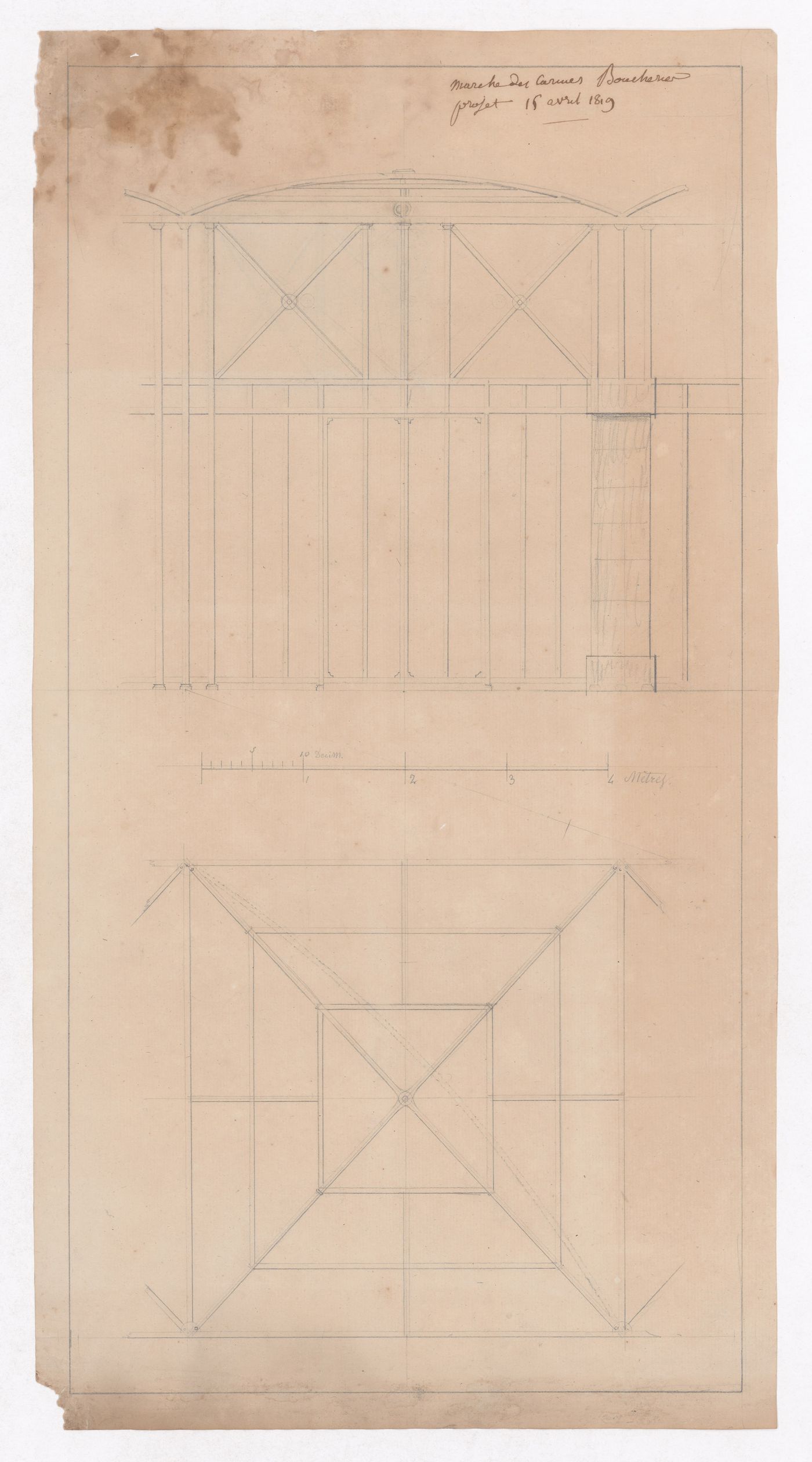 Elevation and plan for Boucherie, Marché des Carmes, Paris