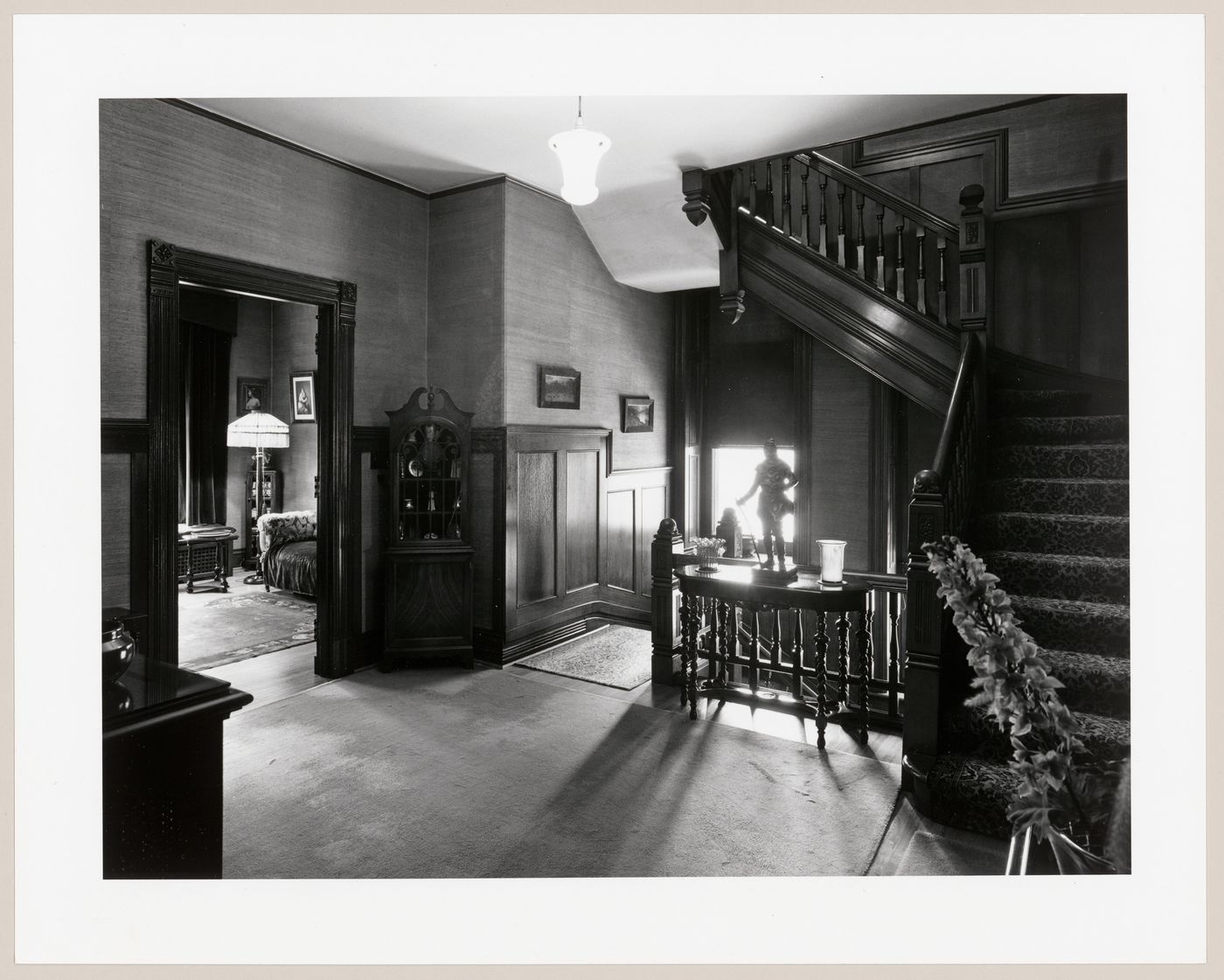 Interior view of the first floor landing of Slessor House showing furniture and objets d'art, 1538 avenue Dr. Penfield, Montréal, Québec