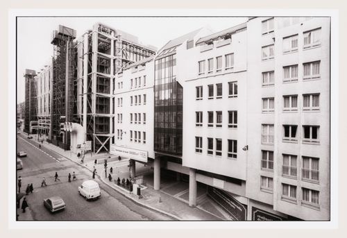 View of the new complete Centre Georges Pompidou near the intersection of rue Beaubourg and rue Rambuteau, Paris