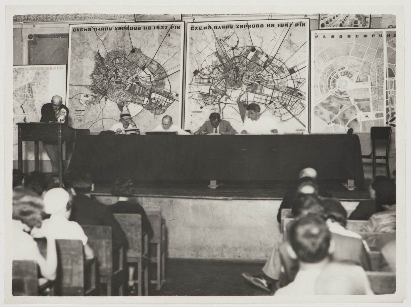 Portrait of Prof. Einhorn delivering a lecture on Kharkov urbanisation, Kharkov, Soviet Union (now in Ukraine)