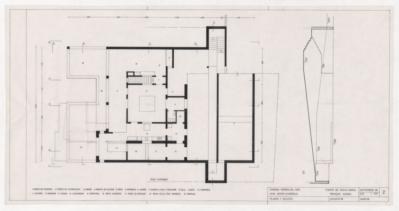 Plan and section for Casa Guardiola, Puerto de Santa Maria, Spain