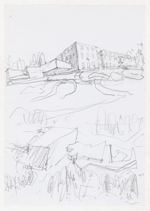 Sketch perspective and axonometric view for Parque de Vidago, Complexo Termal e Hotel Palace, Vidago, Portugal