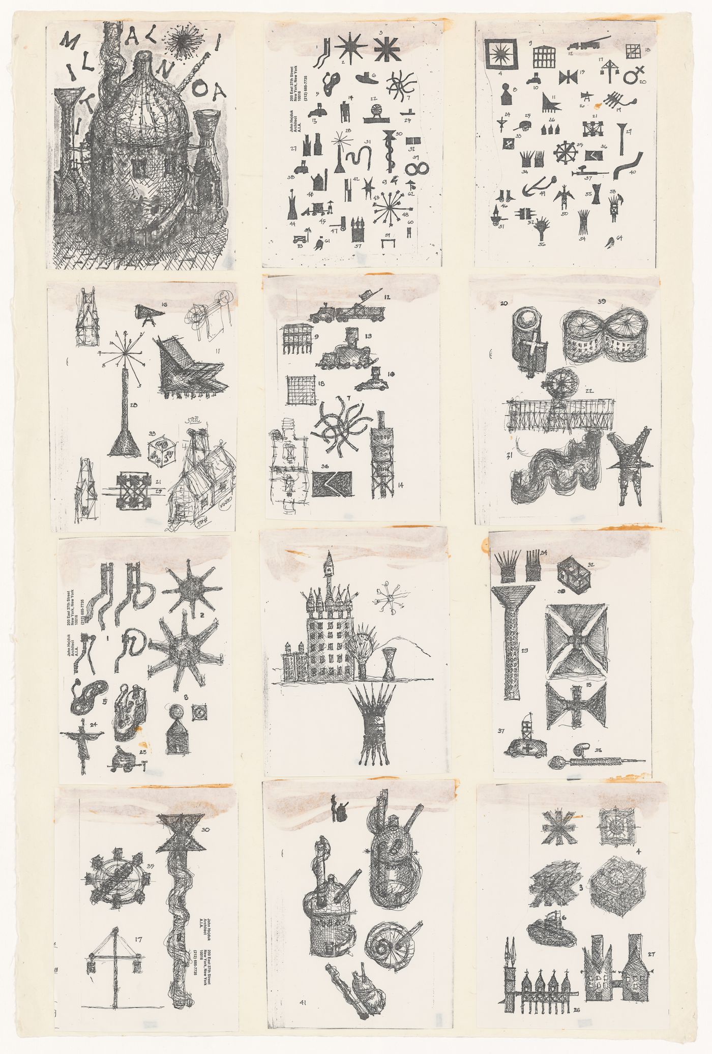 First montage of 12 photocopied sketches, from Bovisa