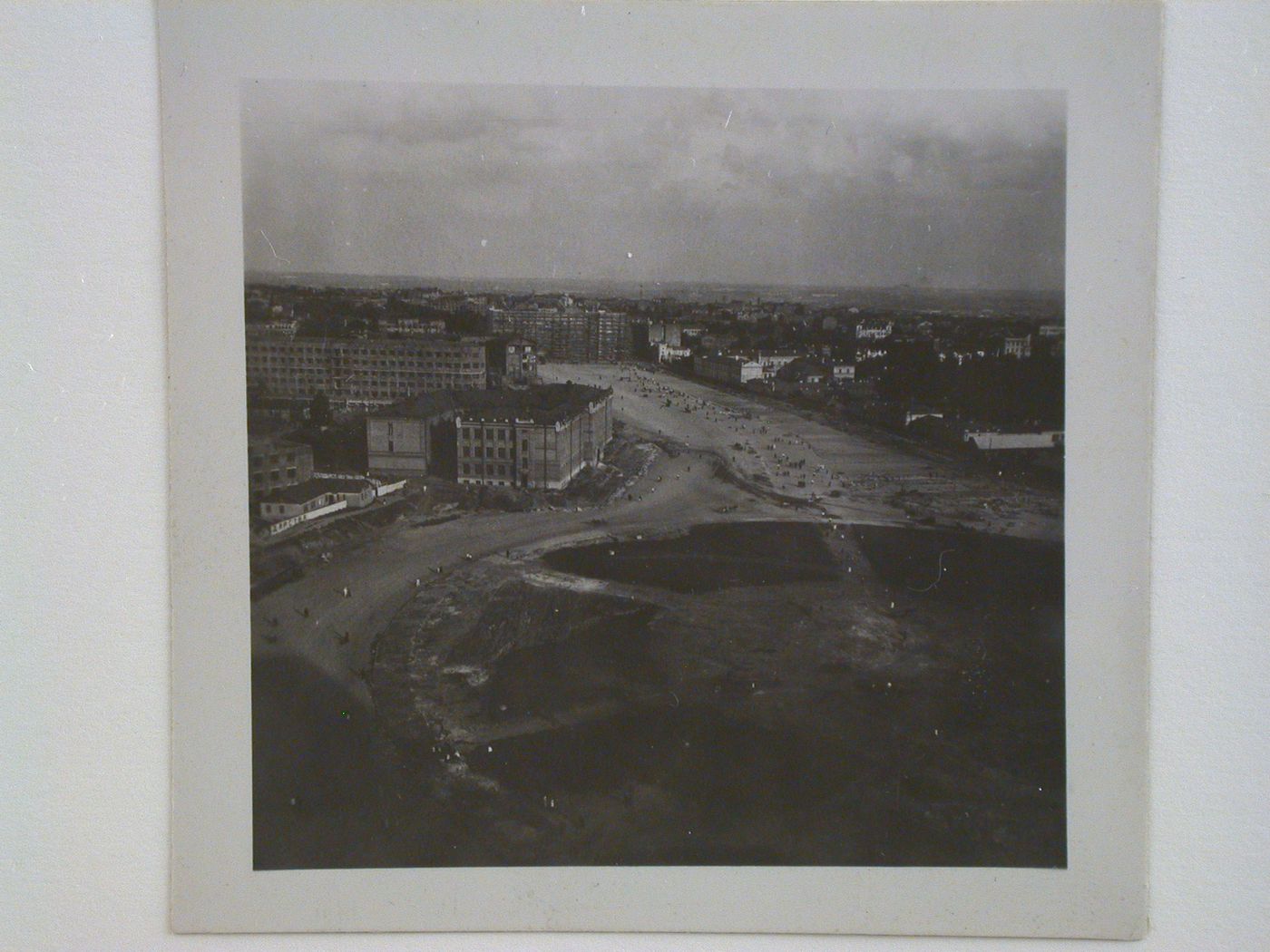 Bird's-eye view of Dzerzhinskaya Square during the construction of the Department of Industry and Planning (Gosprom) buildings, Kharkov, Soviet Union (now in Ukraine)