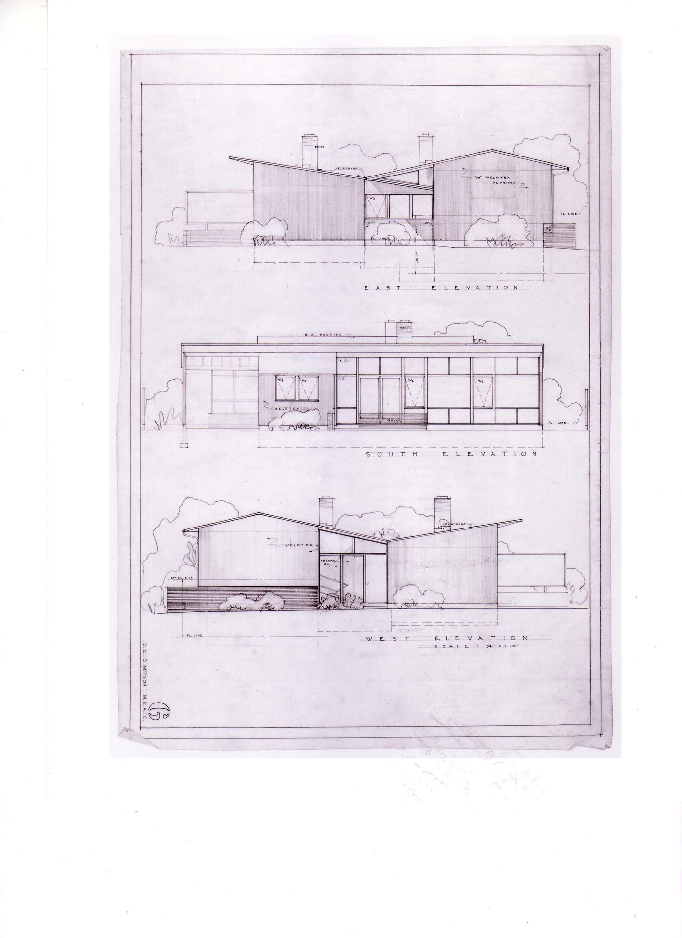 East, West and South elevations, Douglas C. Simpons House I, Vancouver, British Columbia