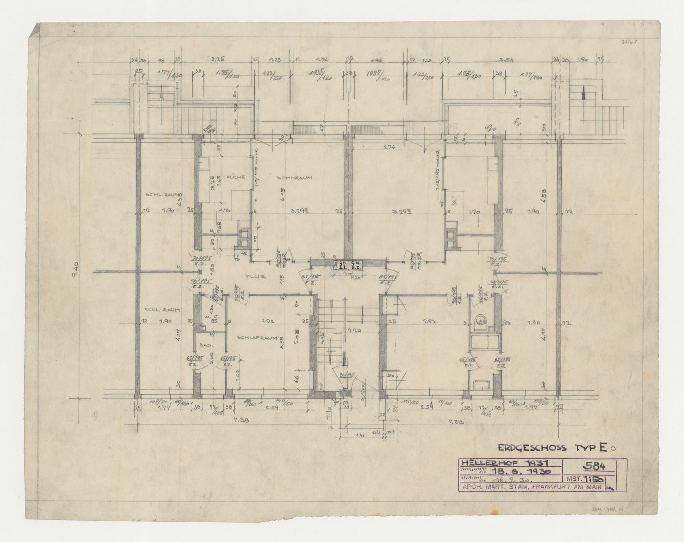 Ground floor plan for type EO housing units, Hellerhof Housing Estate, Frankfurt am Main, Germany