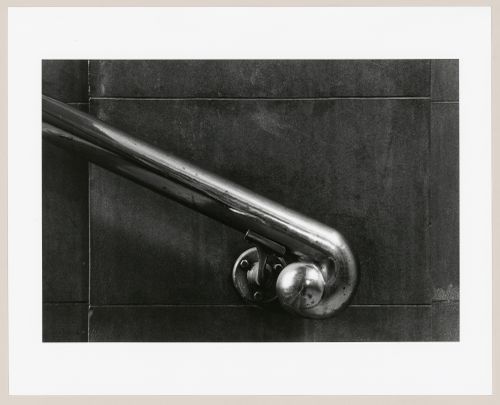 Close-up view of a handrail at the rue Saint-Antoine entrance of Windsor Station, Montréal, Québec