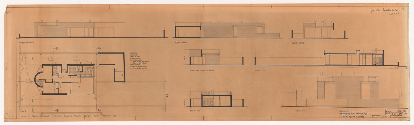 Plan, elevations and sections for Casa Manuel Magalhães, Porto
