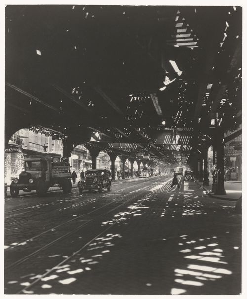 Elevated train tracks and Bowery Street, New York City, New York