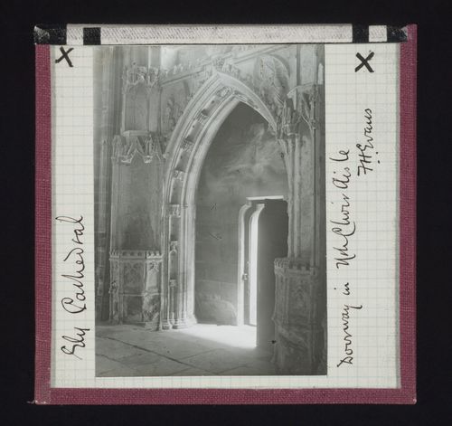 Side view of doorway in north choir aisle, Ely Cathedral, Ely, Cambridgeshire, England