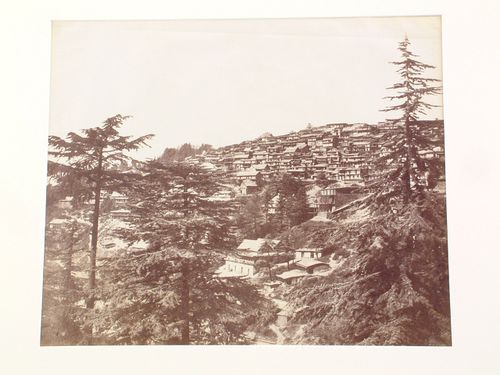 View of hillside with bungalows, Simla, India