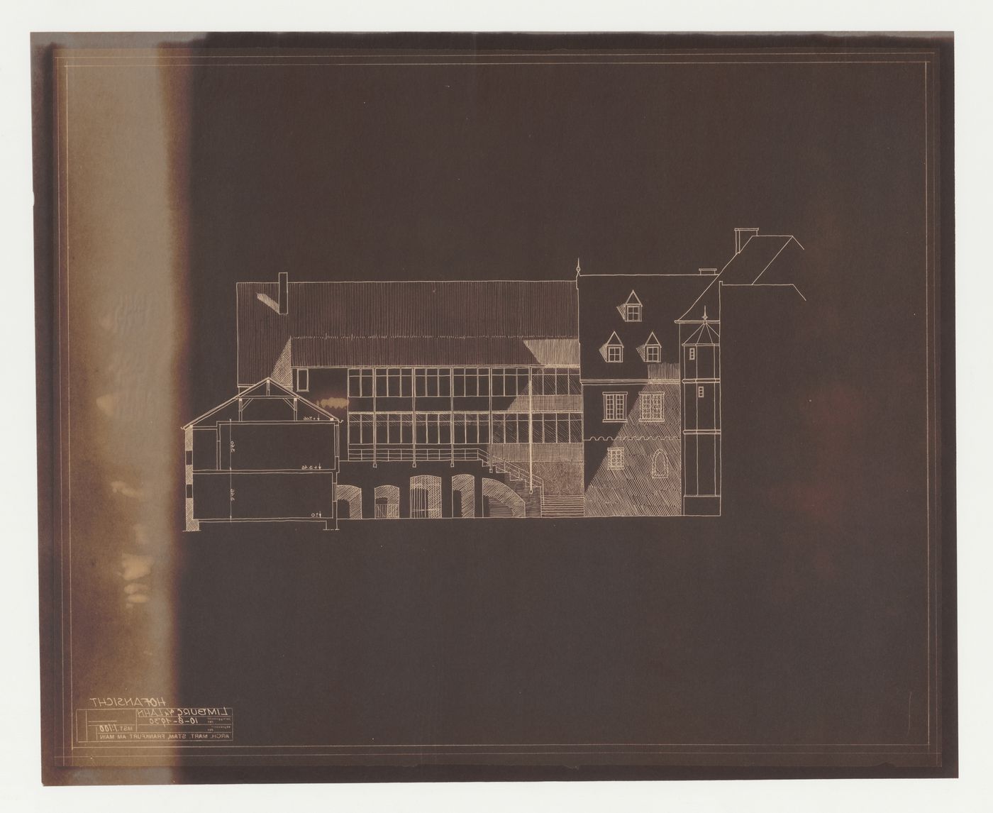 Sectional elevation for an addition to an existing building, possibly a school, Limburg an der Lahn, Germany