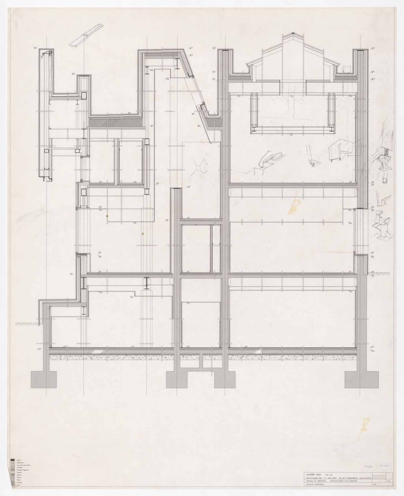 Section and sketch details for Centro Galego de Arte Contemporânea, Santiago de Compostela, Spain