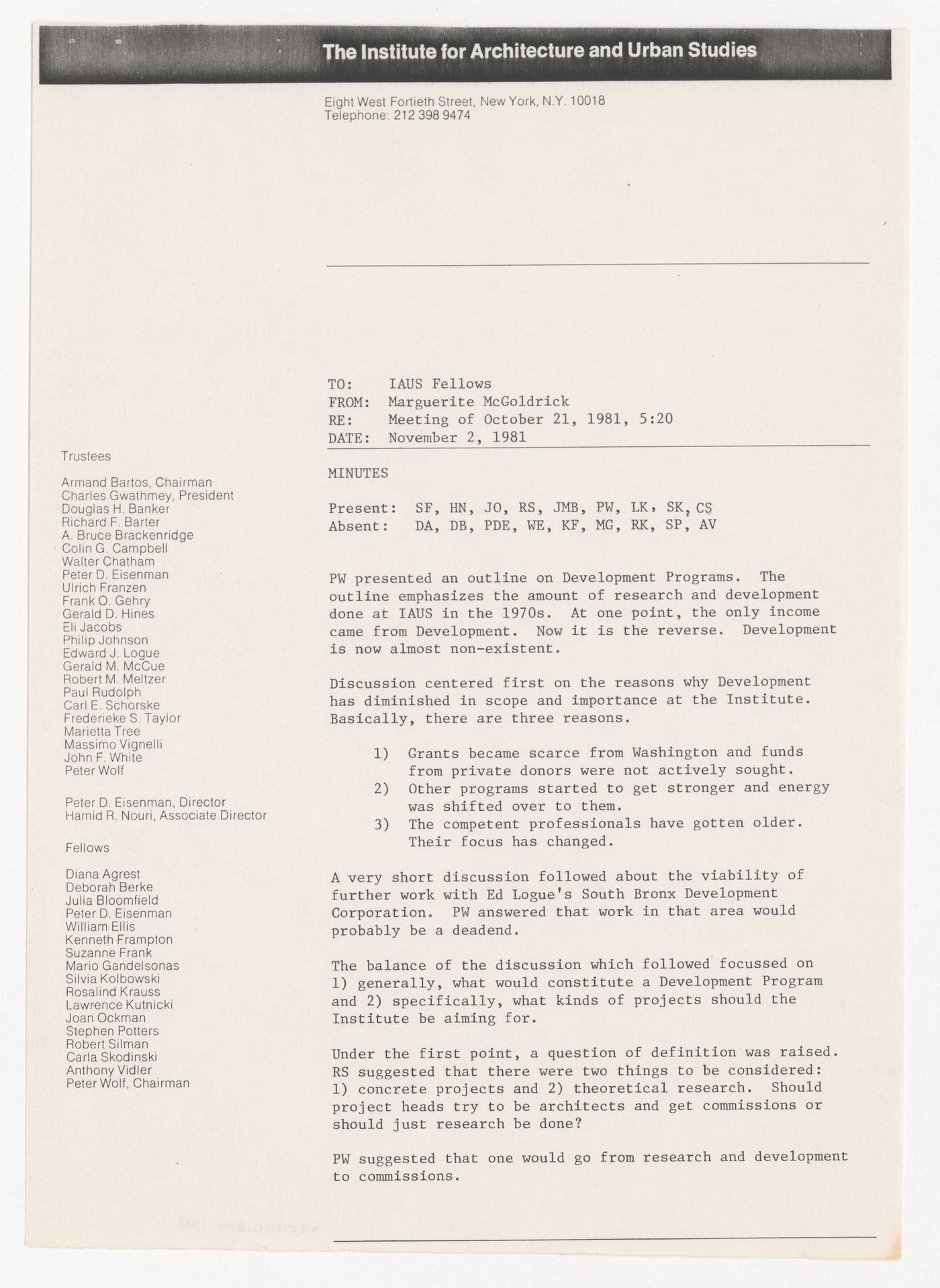 Minutes of meeting of the Fellows of October 21st, 1981