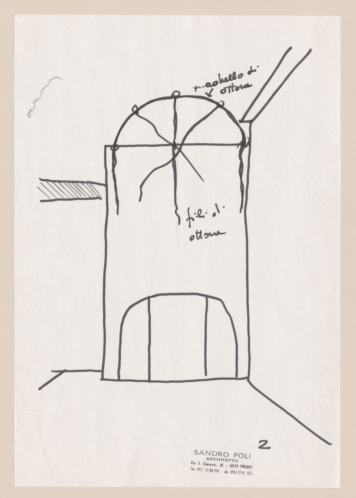 Sketch elevation with annotations for Riqualificazione centro Storico di Pontassieve [Redevelopment of the historical center of Pontassieve], Florence, Italy