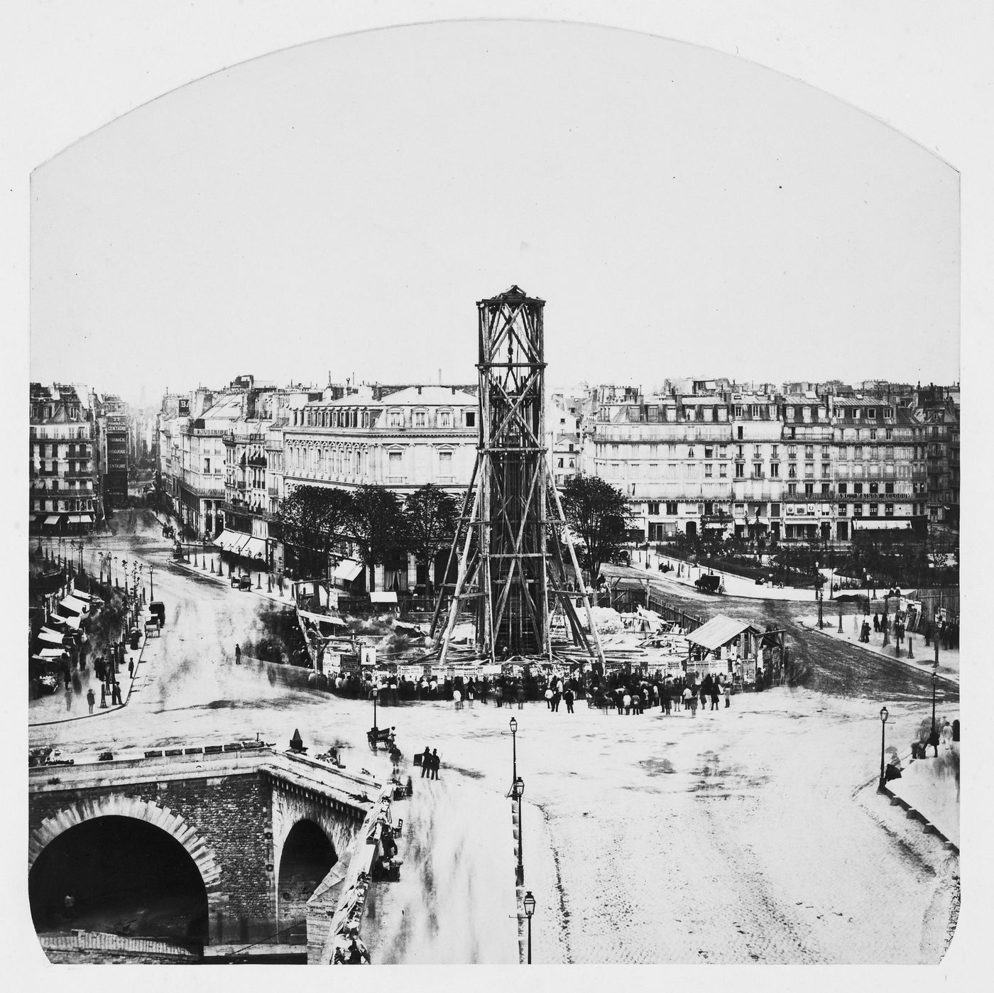 View of Place du Chatelet Fountains under construction [?], Paris, France