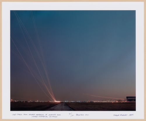 ORD: O’Hare Airfield: View of Light Trails from Aircraft Departing on Runway 32R, O'Hare Airfield, Chicago