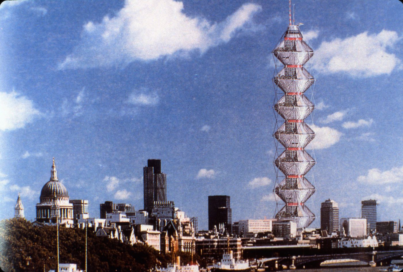 Slide of a photograph of Project 112: Coexistence Tower, by Future Systems