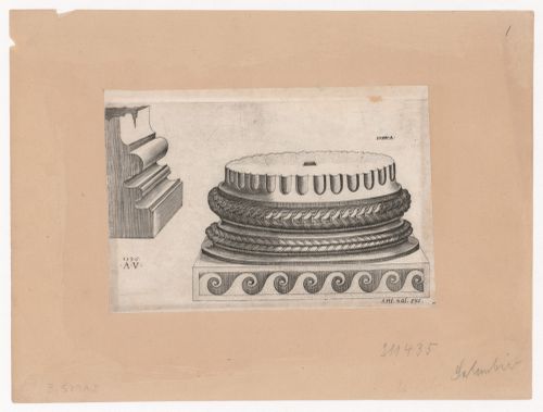 Detail of the base of an Ionic order column and moulding