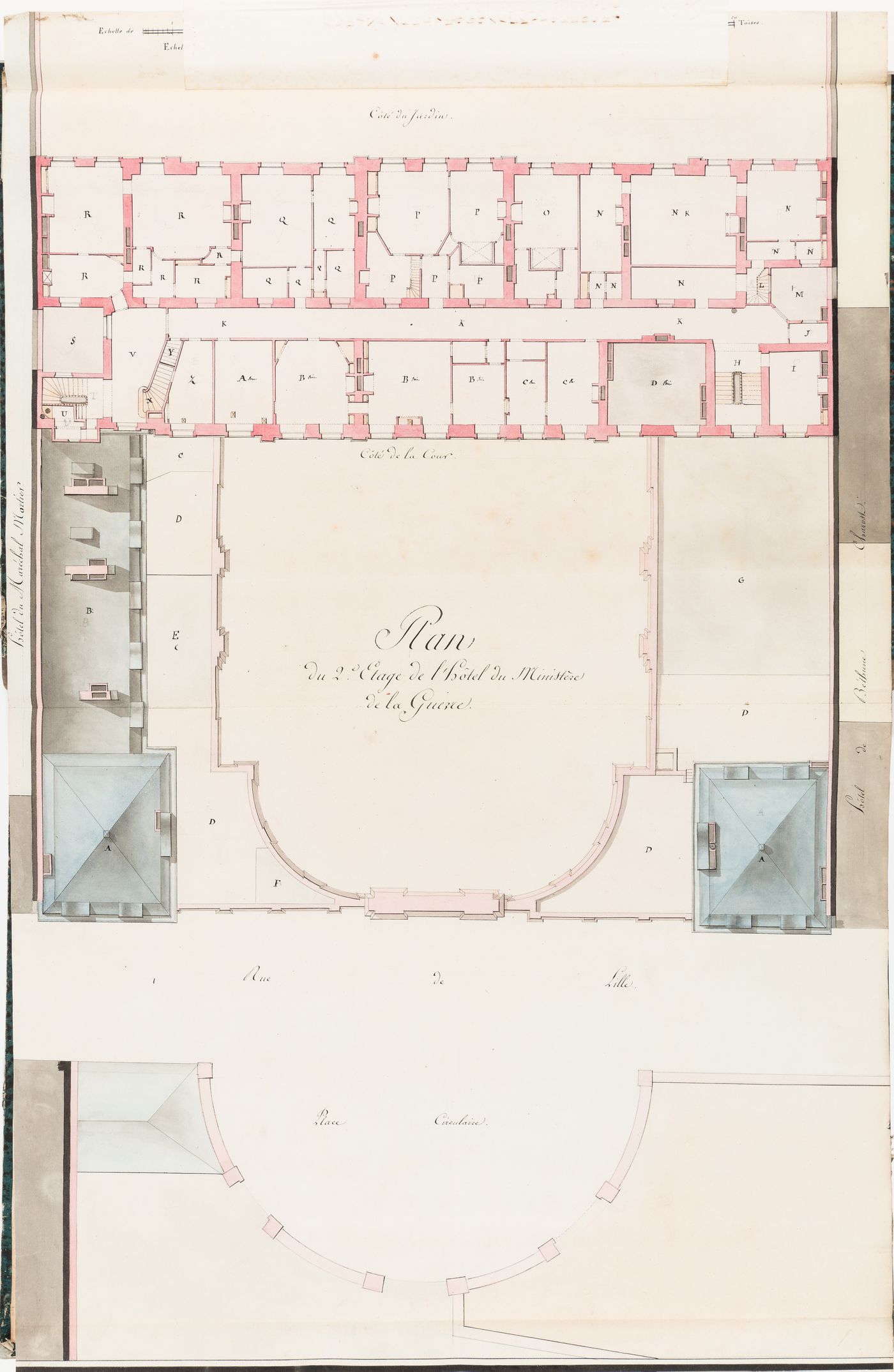 Hôtel du ministère de la Guerre, Paris: Second floor plan with attached key