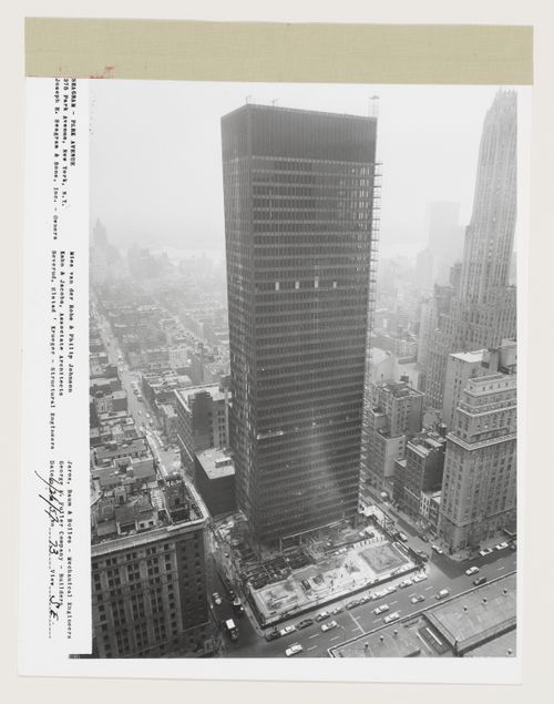 Seagram building under construction, 375 Park avenue, New York, N.Y., south-east view