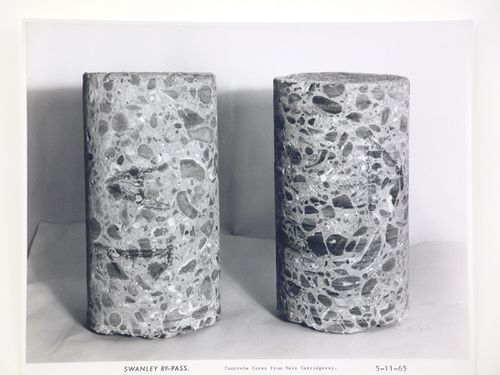 Studio view of concrete cores from main carriageway of the Swanley Bypass, England