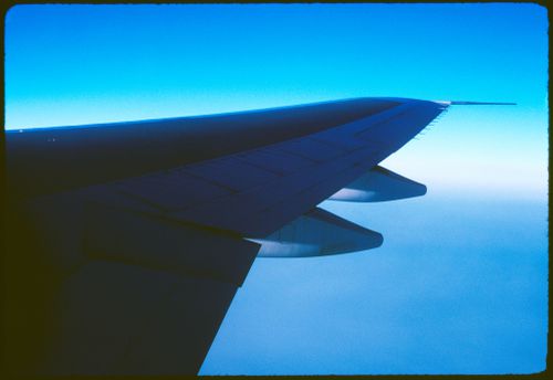 Airplane wing on a flight to Paris