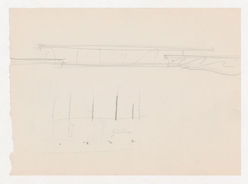 Sketch for the principal elevation and sketch, possibly a plan, for Museum for a Small City