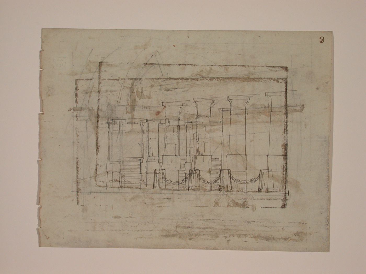 Architectural sketch ofcolonnaded staircase