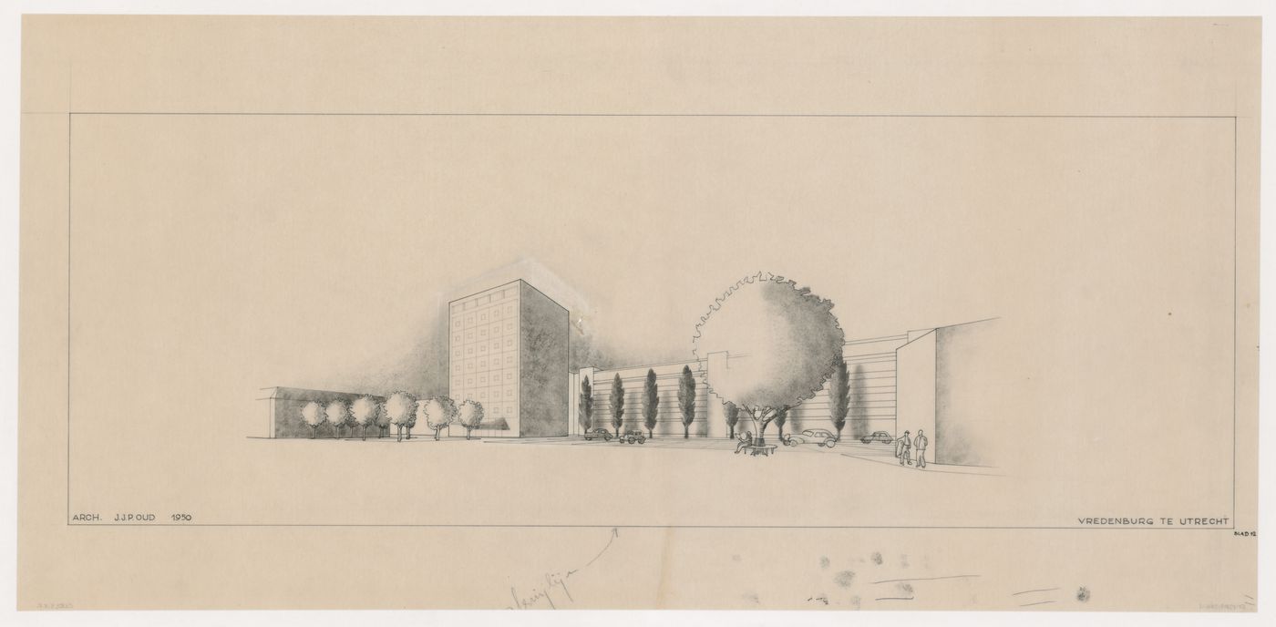 Perspective for the principal façade and plaza for Vredenburg mixed-use development, Utrecht, Netherlands