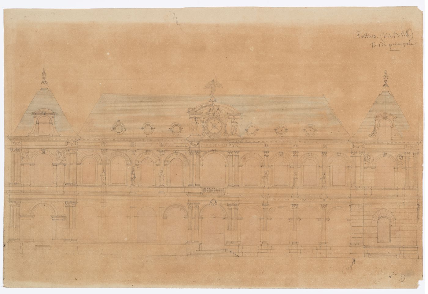 Project for a Hôtel de ville, Poitiers: Elevation for the principal façade
