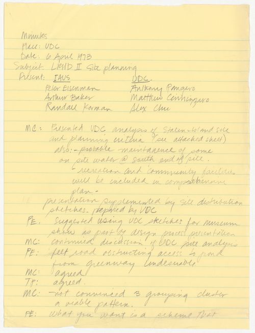 Draft minutes of meeting between Urban Development Corporation (UDC) and IAUS about Low-Rise High-Density (LRHD) phase II site planning