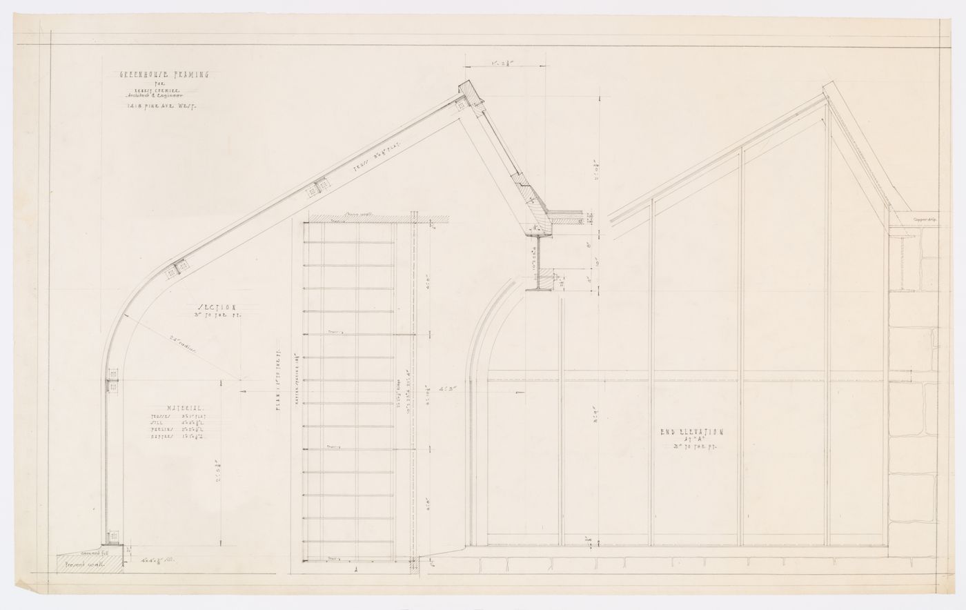 Détails stucturaux de la serre,  Résidence Ernest Cormier, 1418 Avenue des Pins Ouest, Montréal, Canada (1929-1957)