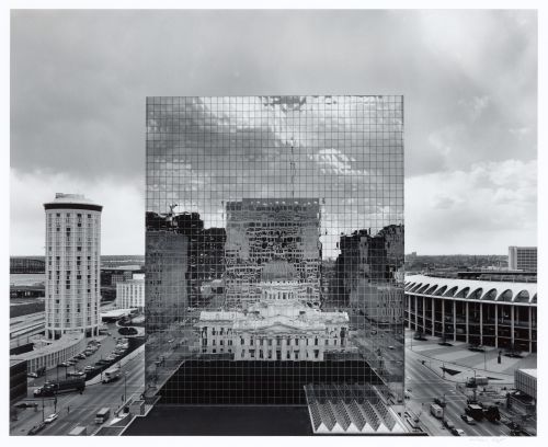 Old St. Louis County Court House reflected in The Equitable Building, St. Louis, Missouri