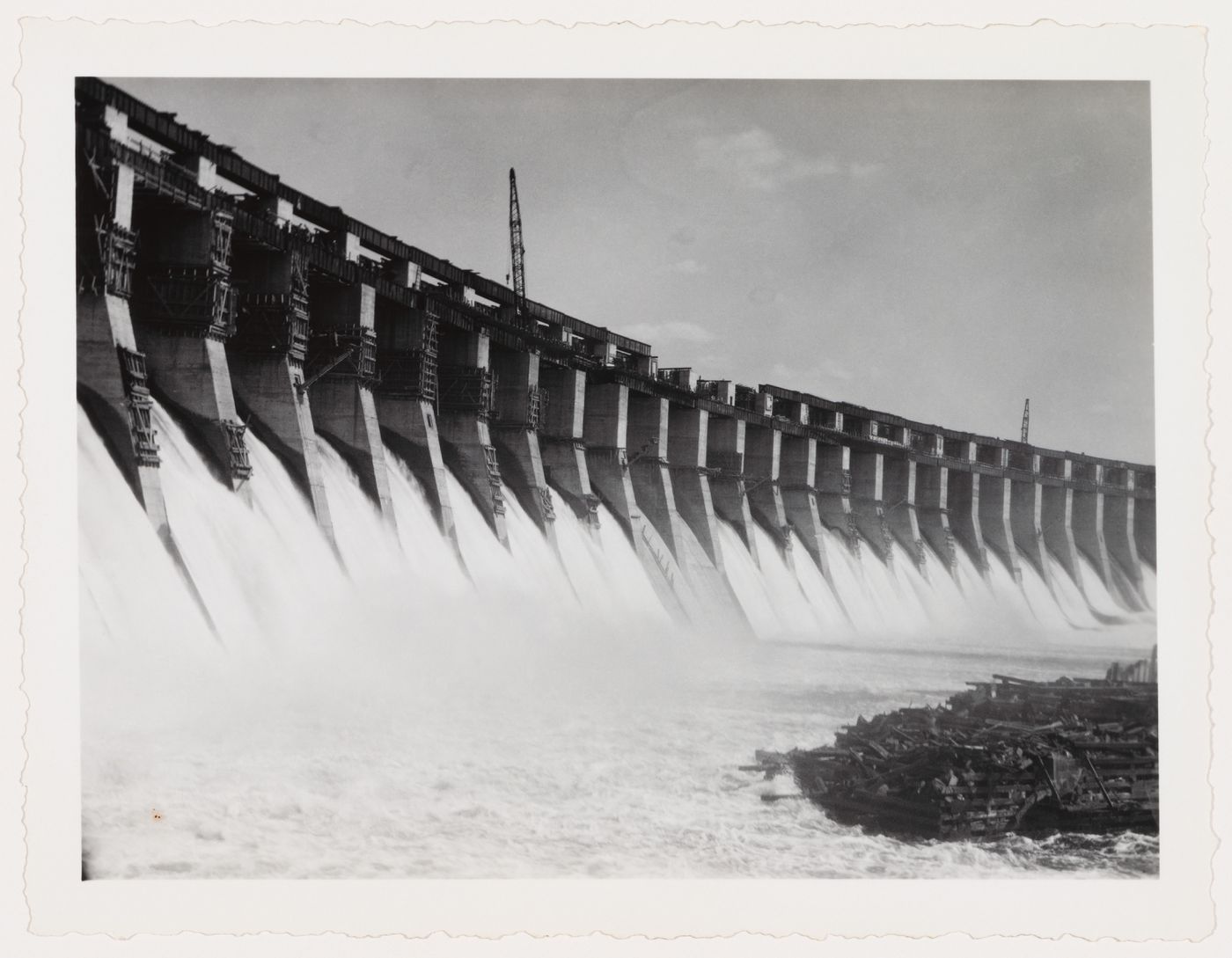 View of Dnieper Hydroelectric Power Station dam, Zaporozhe, Soviet Union (now in Ukraine)