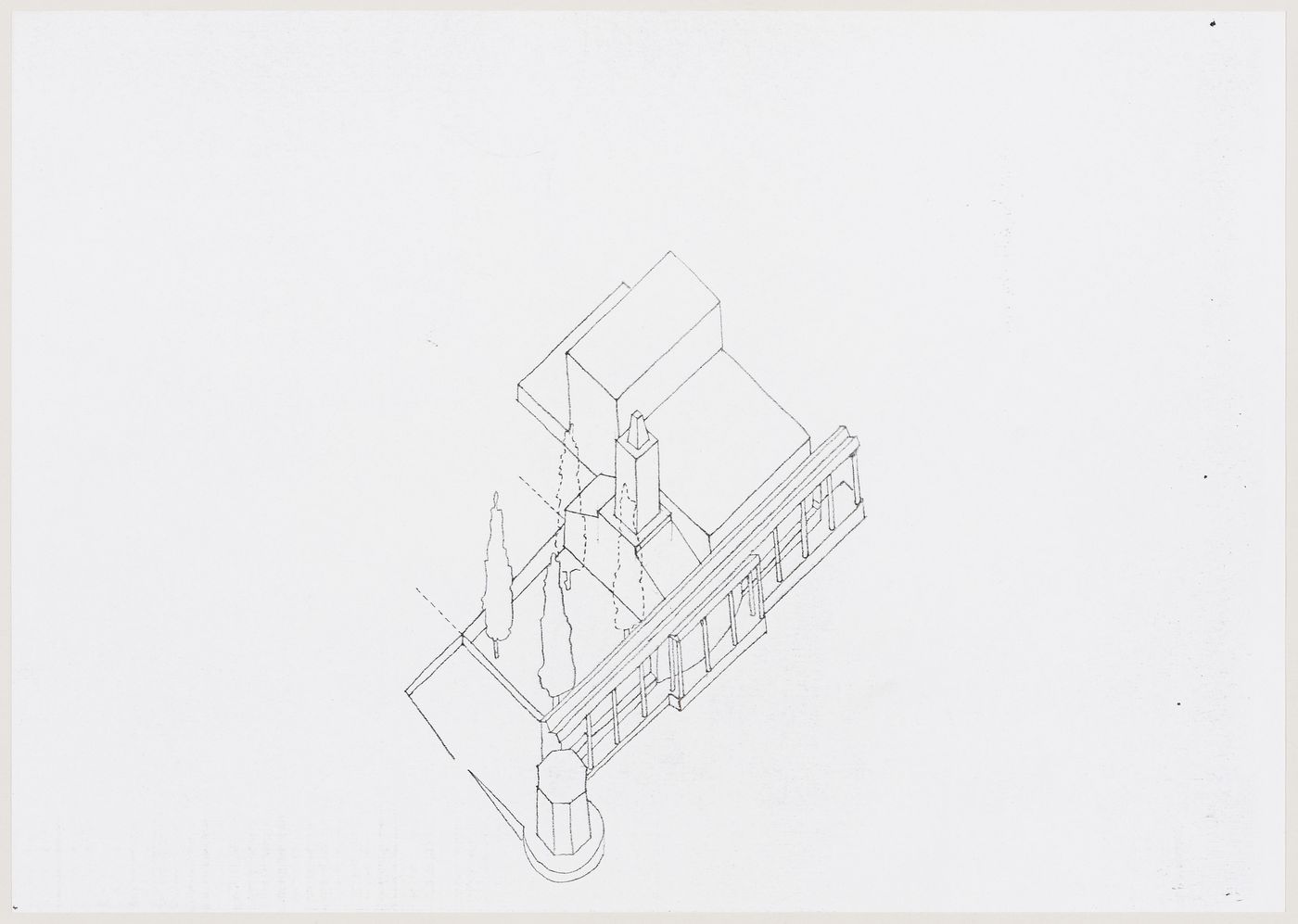 Center for Theatre Arts, Cornell University, Ithaca, New York: axonometric sketch