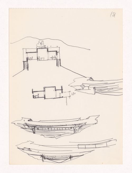 Sketch sections and axonometric views for Restaurante Pico do Areeiro, Madeira, Portugal