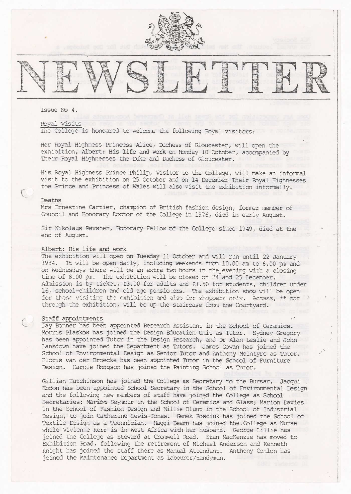 Newsletter Issue no 5 of the Royal College of Art in London