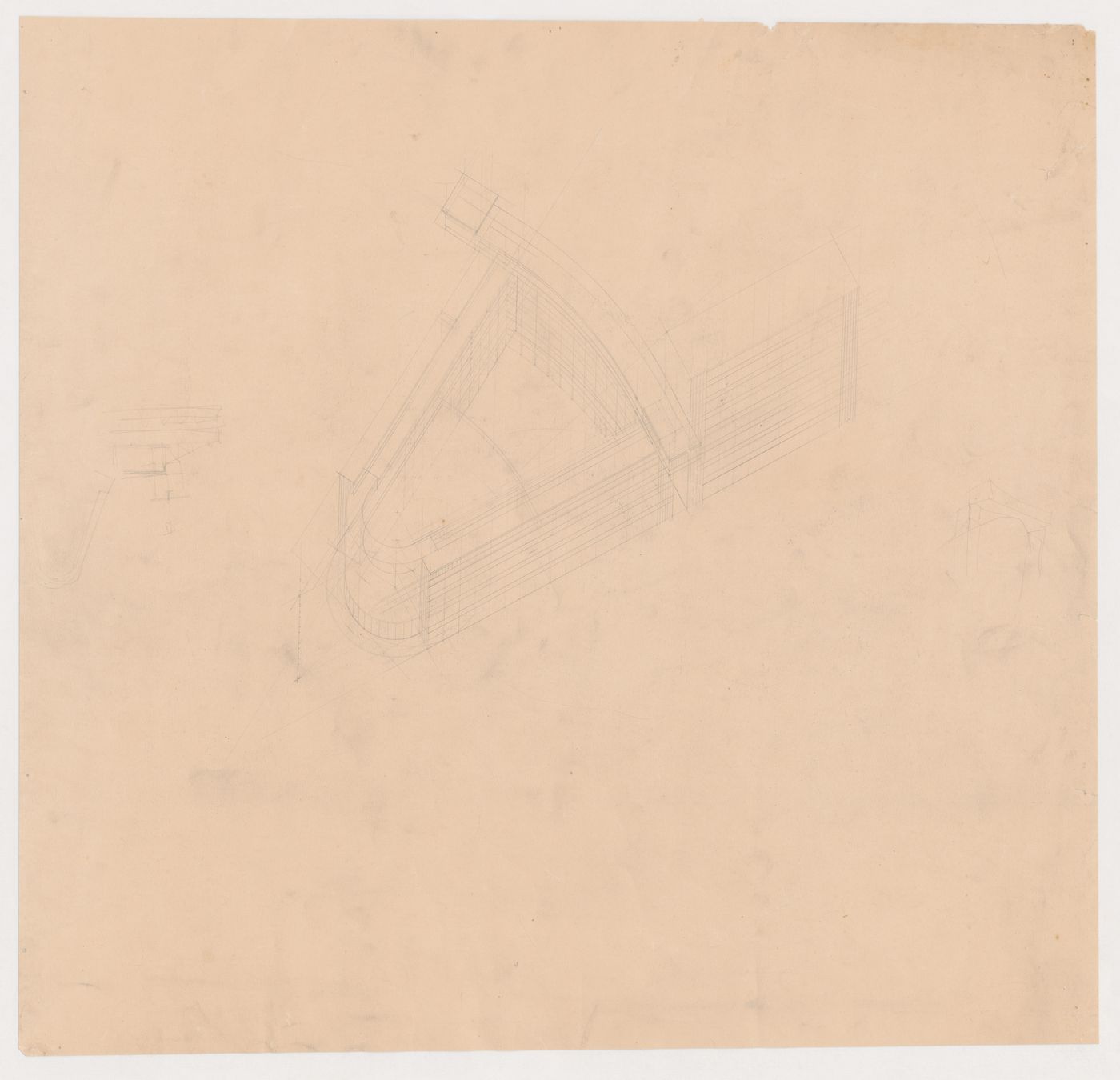 Axonometric for the 1926 design for People's University, Rotterdam, Netherlands; verso: Axonometric for the 1926 design for People's University, Rotterdam, Netherlands