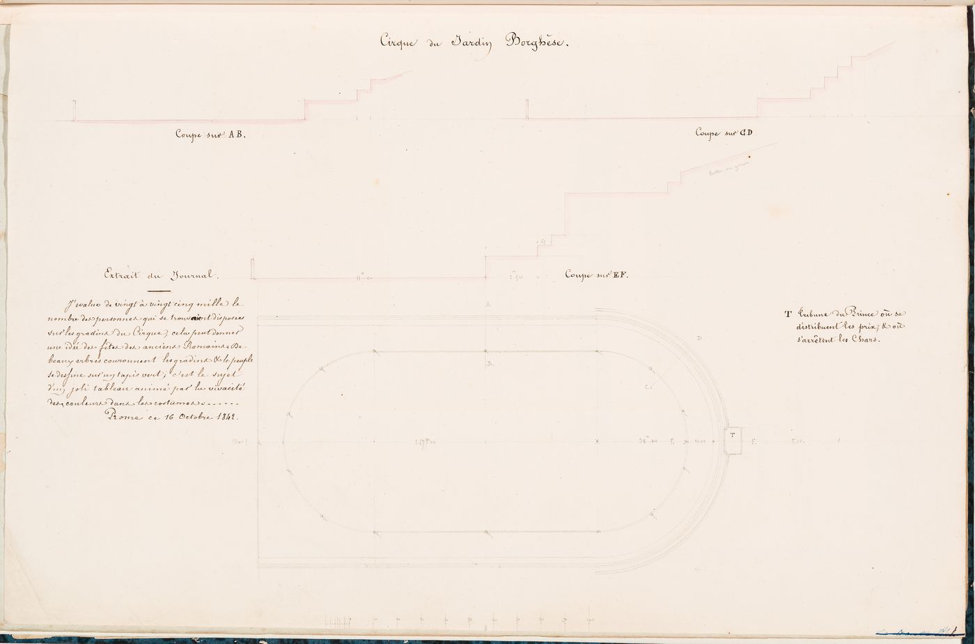 Hippodrome, Villa Borghese, Rome: Plan and sections