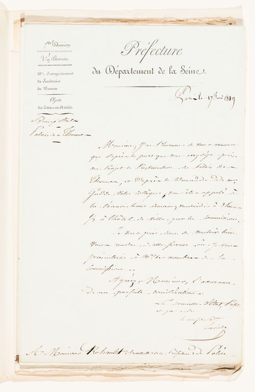 Report and letters concerning the restoration of the Thermes de Julien, including several apparently unrelated sketches