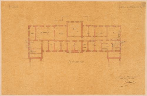 Project for a Hôtel de préfecture, Poitiers: Plan for the "soubassement" for the Hôtel du Préfet