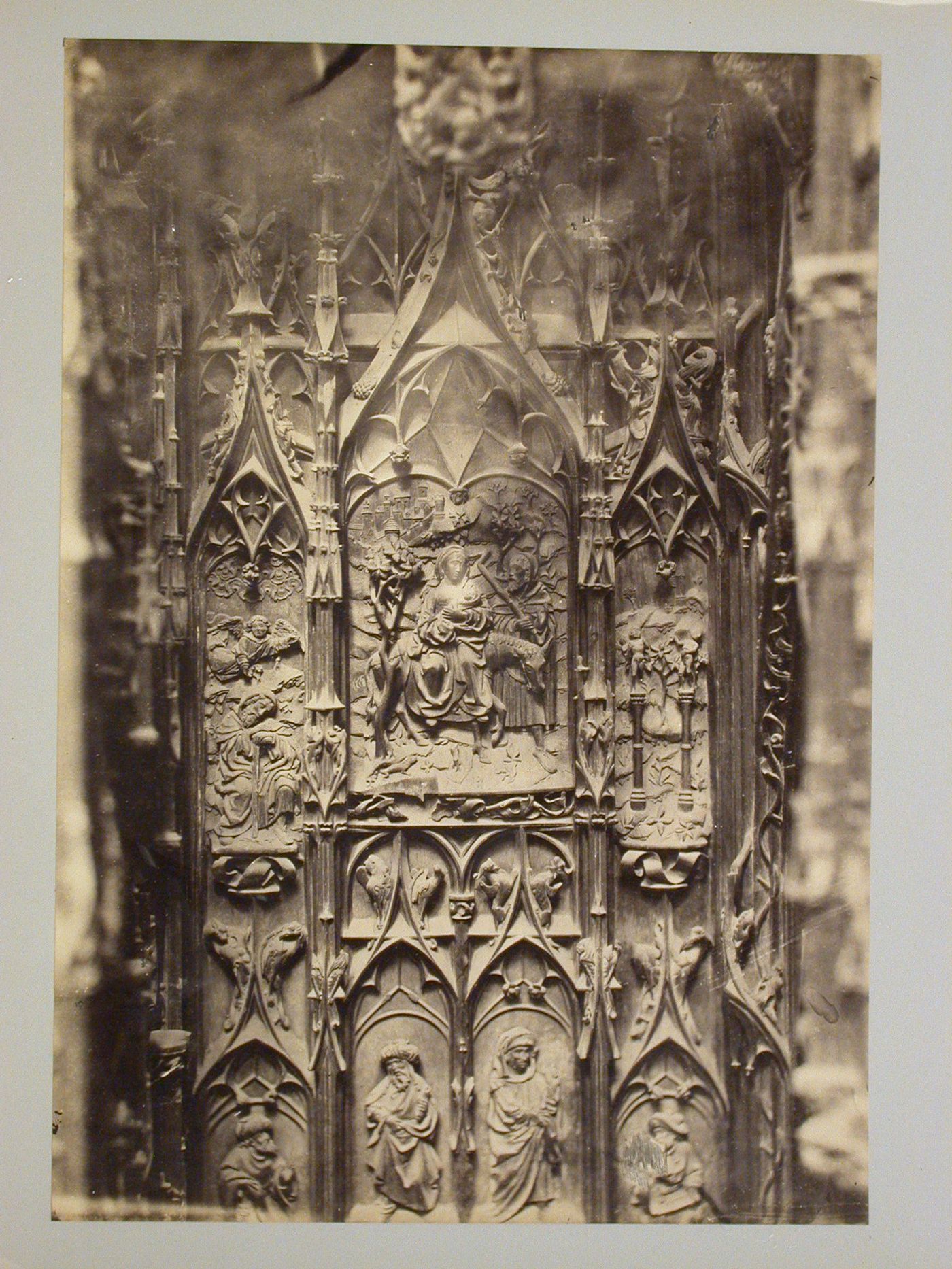 Amiens Cathedral choir, close-up of wooden carvings, Amiens, France