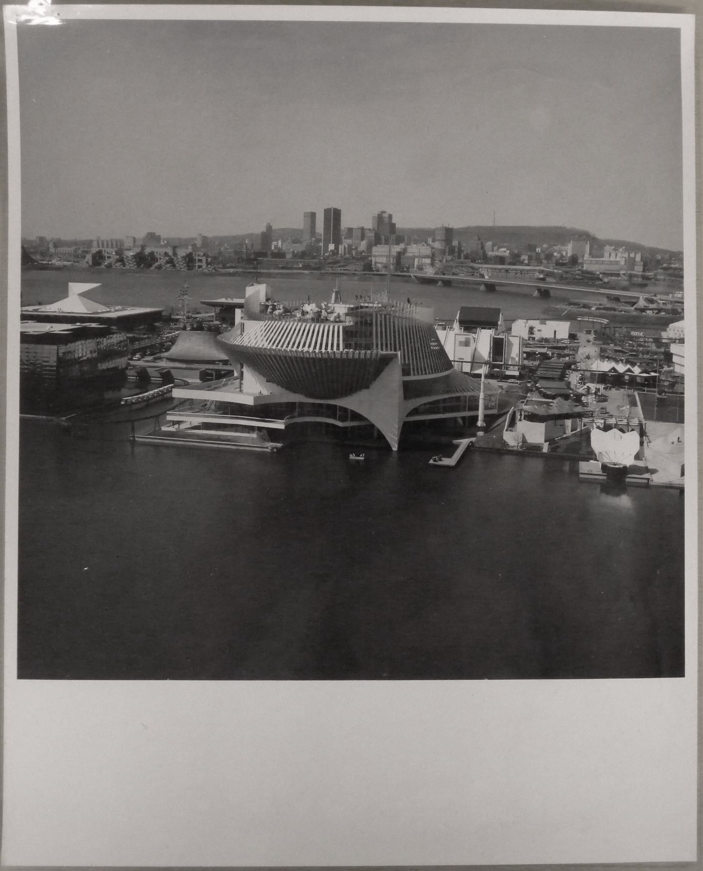 View of the Pavilion of France with Montréal in background, Expo 67, Montréal, Québec